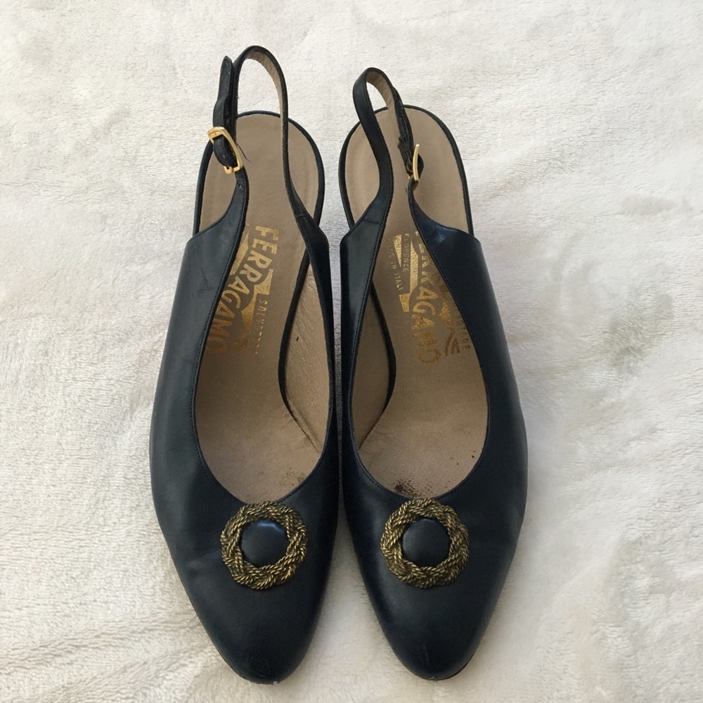 Salvatore Ferragamo Navy Slingback Heels